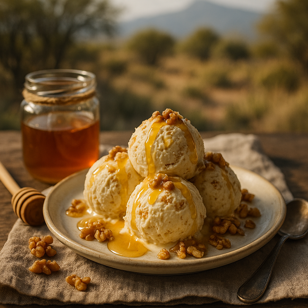 Helado cremoso de miel y nueces, un dulce natural para el paladar